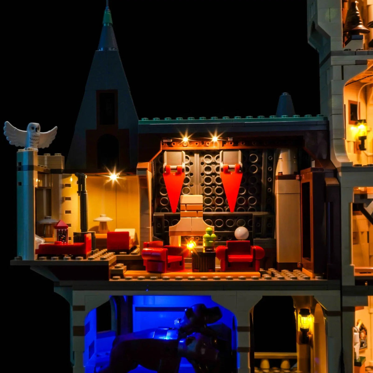 LEGO® Harry Potter Hogwarts Castle: The Main Tower #76454 — display lighting in a dark room (RGB LED light kit)