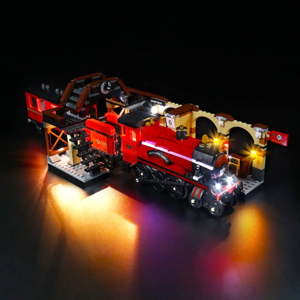 LEGO Harry Potter Hogwarts Express #75955 illuminated at night