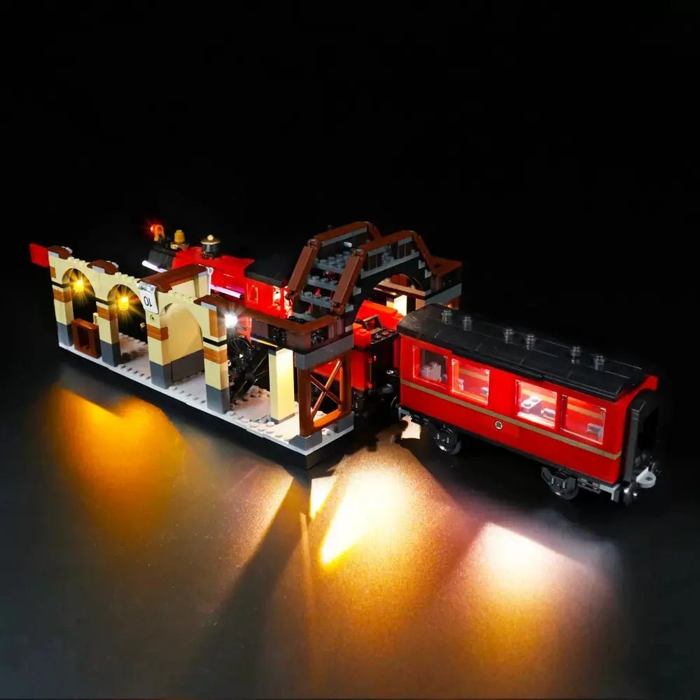 Close-up of LED lights on LEGO Harry Potter Hogwarts Express #75955