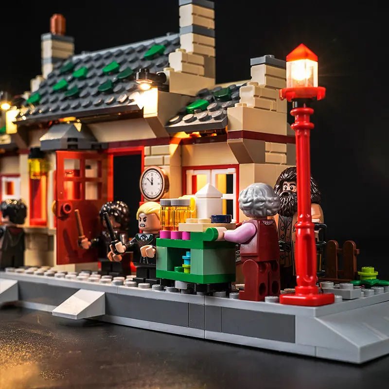 Close-up of LED lights on LEGO Harry Potter Hogwarts Express & Hogsmeade Station #76423