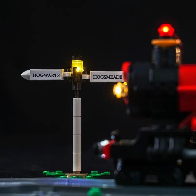 Close-up of LED lights on LEGO Harry Potter Hogwarts Express & Hogsmeade Station #76423