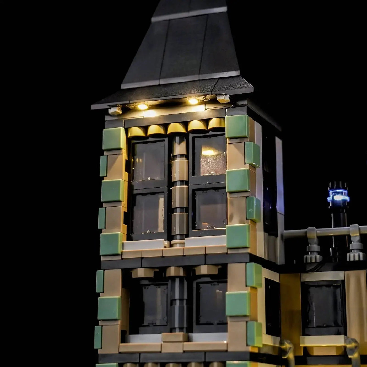 warm LED glow detail: Bright My Bricks custom LED lighting for LEGO® Harry Potter Malfoy Manor #76453