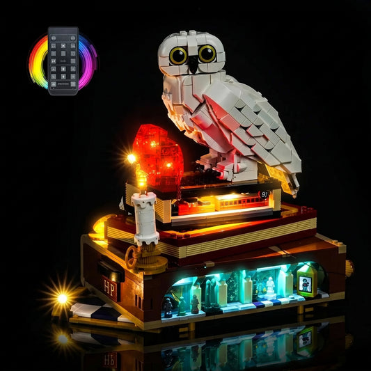 LEGO® Harry Potter Sorcerer's Stone #76466 display lighting in a dark room, with the LED lighting kit