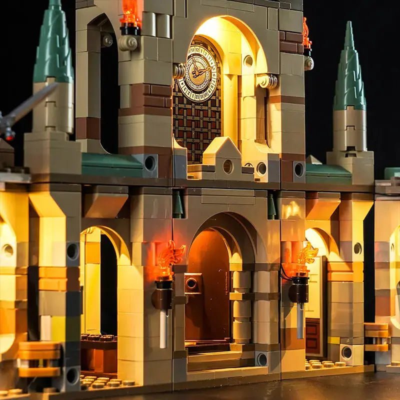 LEGO® Harry Potter The Battle of Hogwarts #76415 — brightened interior detail (RGB LED light kit)