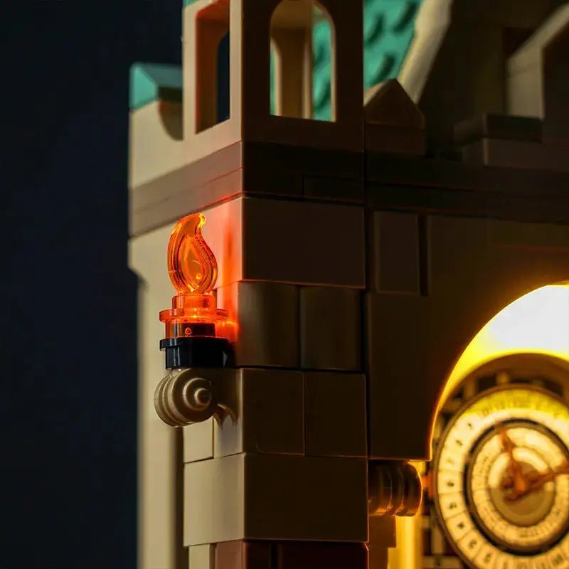 Bright My Bricks DIY LED light kit for LEGO® Harry Potter The Battle of Hogwarts #76415 — illuminated at night