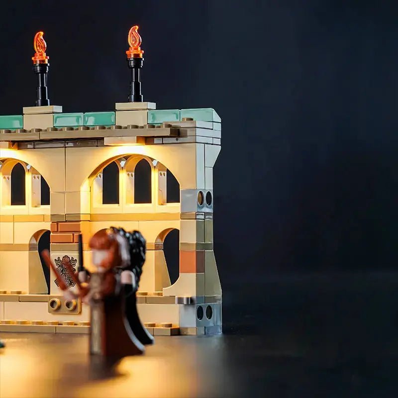 Bright My Bricks premium LED light kit for LEGO® Harry Potter The Battle of Hogwarts #76415 — front view fully lit