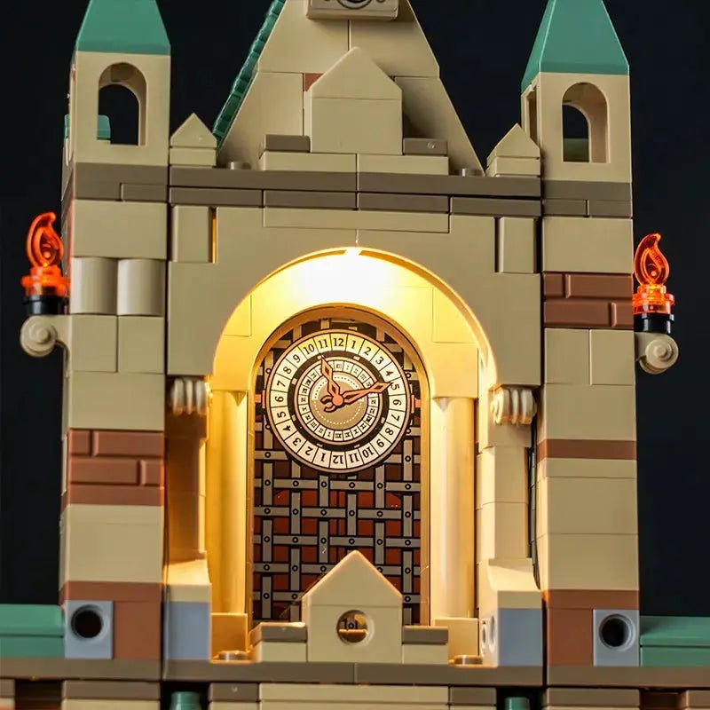 Bright My Bricks display light kit for LEGO® Harry Potter The Battle of Hogwarts #76415 — illuminated at night