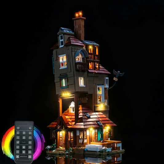 LEGO® Harry Potter The Burrow #76437 installed and glowing, with the RGB LED light kit