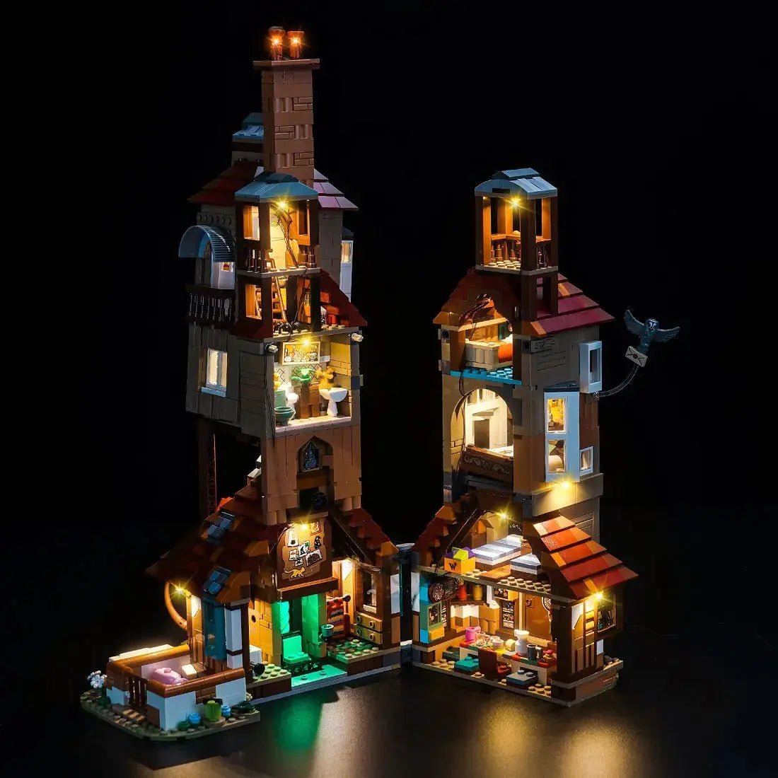 LEGO Harry Potter The Burrow #76437 illuminated at night