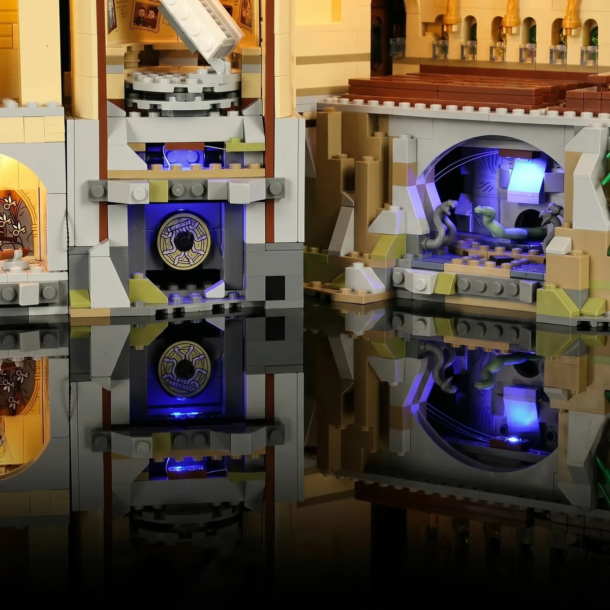 LED light kit for LEGO® Hogwarts Castle #71043, illuminated at night