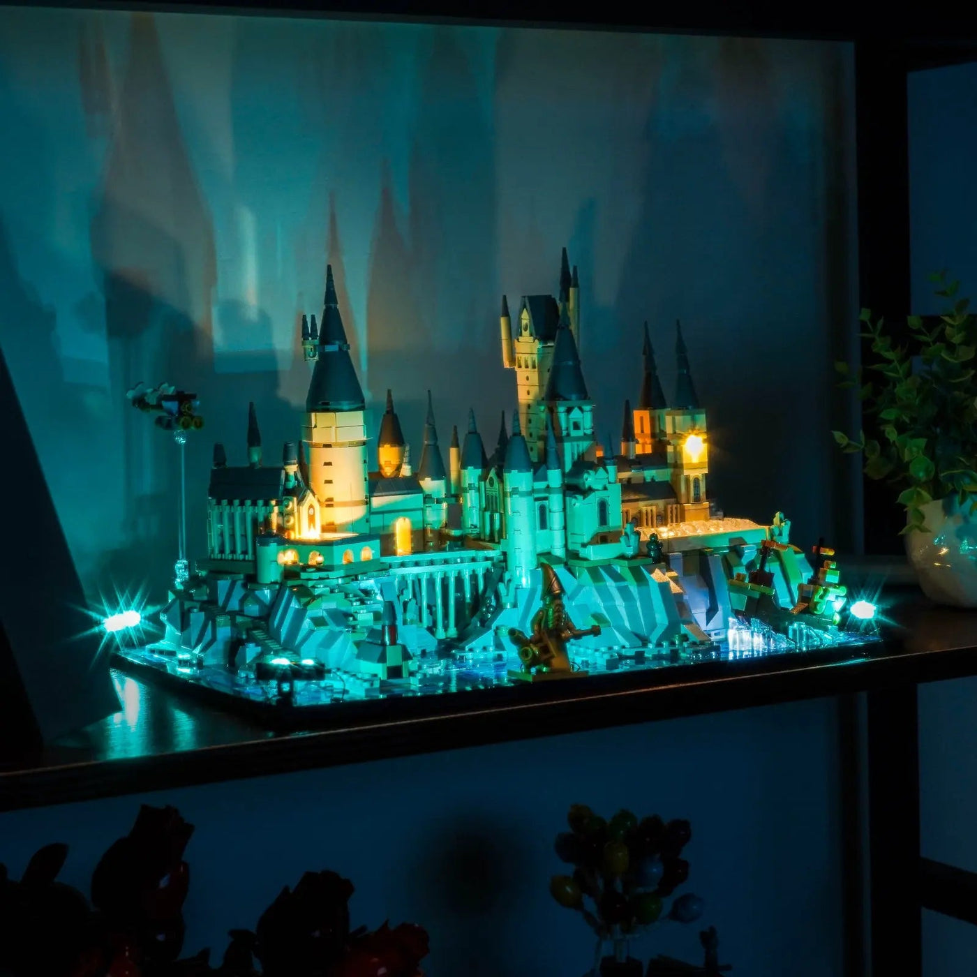 showcase lighting view: Bright My Bricks premium LED light kit for LEGO® Hogwarts Castle and Grounds #76419