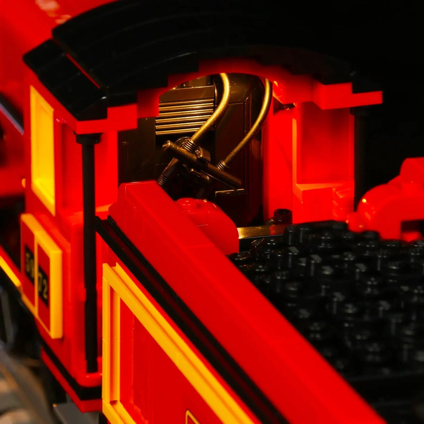 LEGO® Hogwarts Express #76405 brightened interior detail, with the custom LED lighting