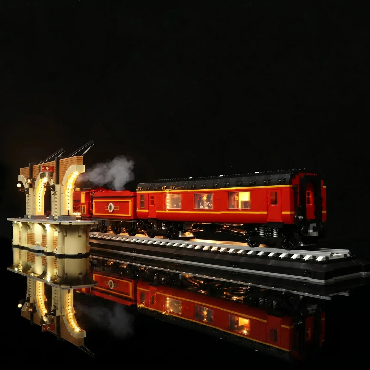 warm LED glow detail: Bright My Bricks LED lights for LEGO® Hogwarts Express #76405