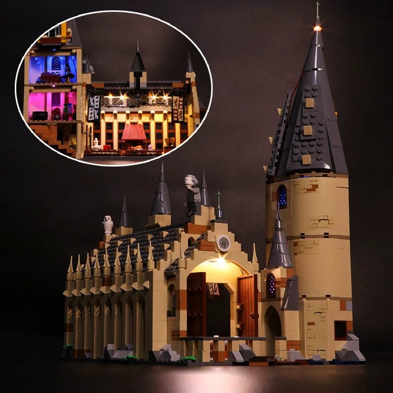 Bright My Bricks custom LED lighting for LEGO® Hogwarts Great Hall #75954 — close-up of the LED lighting detail