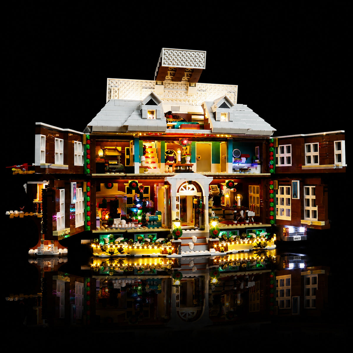 Bright My Bricks DIY LED light kit for LEGO® Home Alone #21330 — front view fully lit