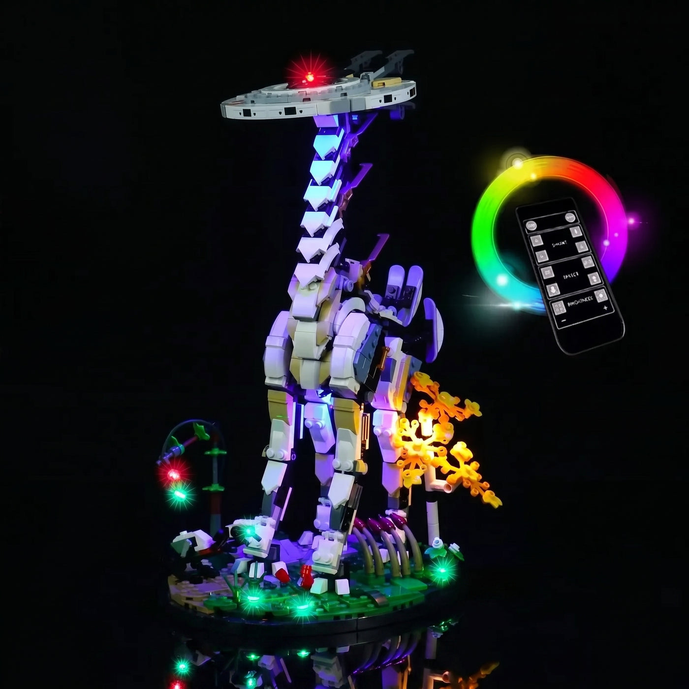 custom LED lighting for LEGO® Horizon Forbidden West: Tallneck #76989, illuminated at night
