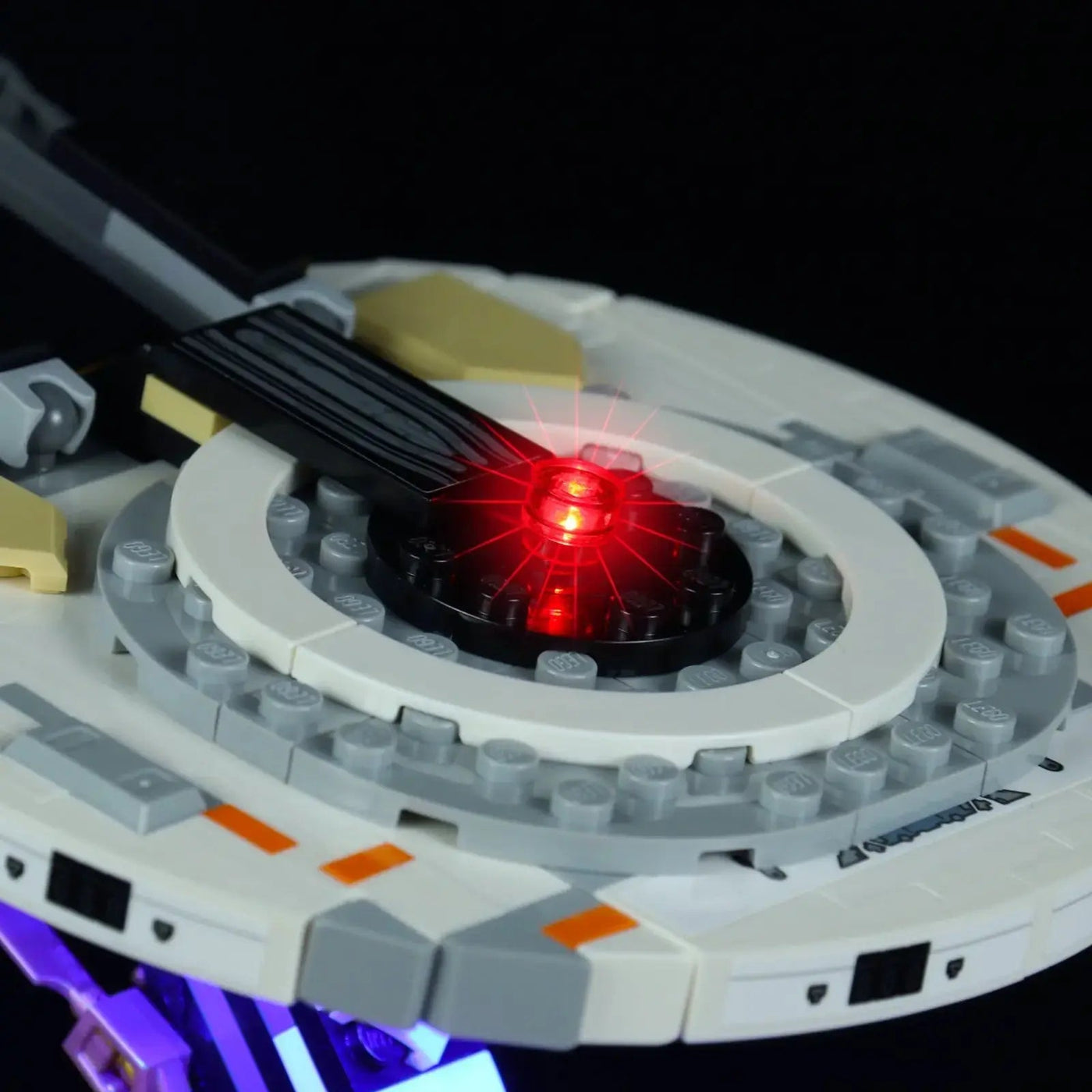 LEGO® Horizon Forbidden West: Tallneck #76989 display lighting in a dark room, with the custom LED lighting