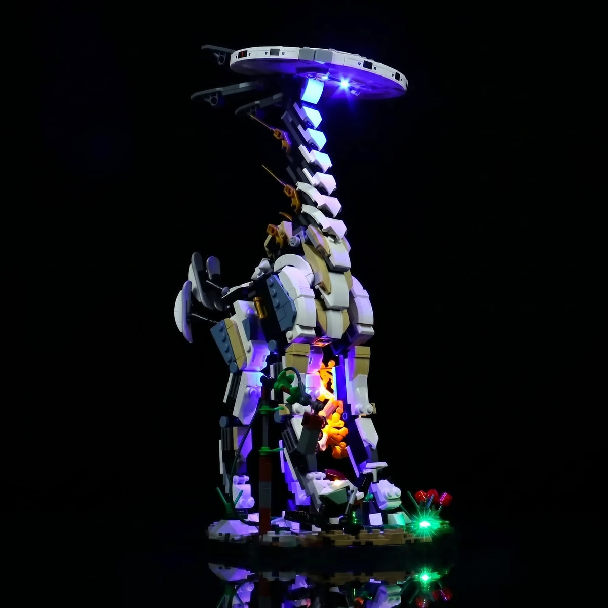 front view fully lit: Bright My Bricks light kit for LEGO® Horizon Forbidden West: Tallneck #76989