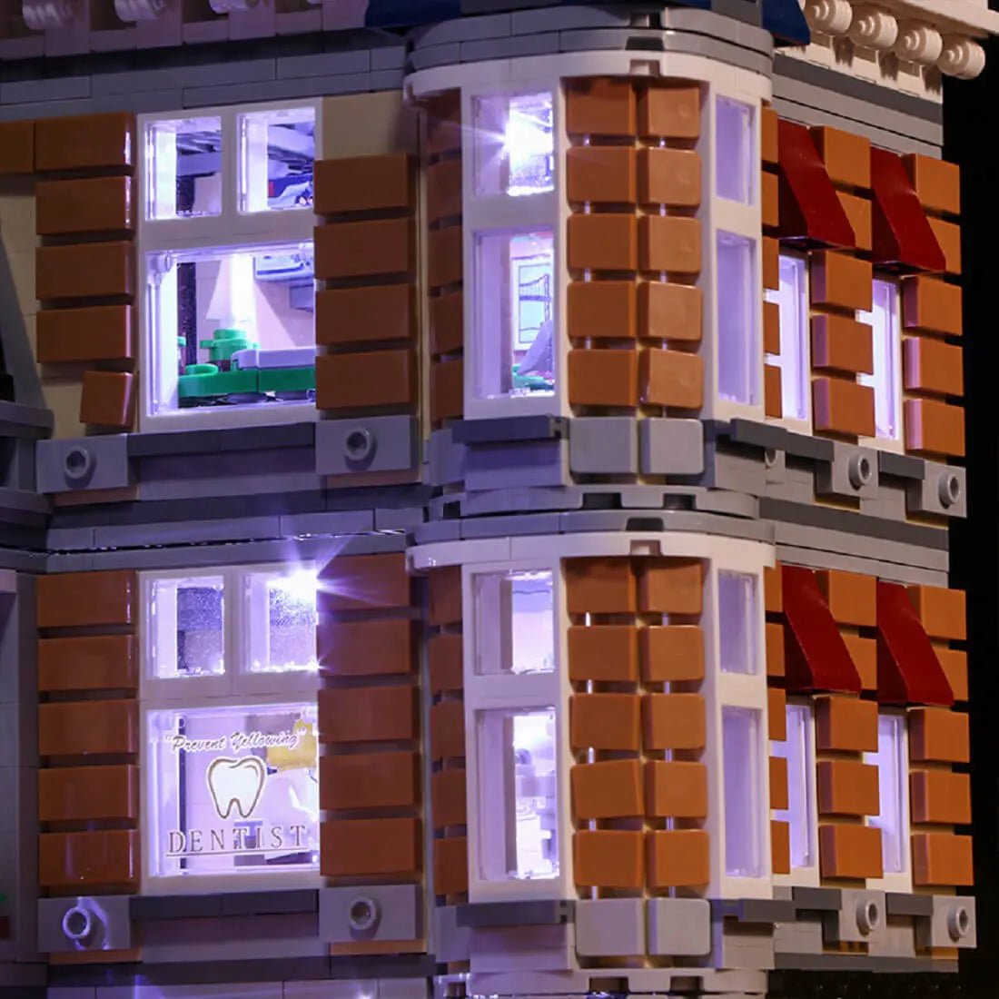 RGB LED light kit for LEGO® Icons Assembly Square #10255, front view fully lit