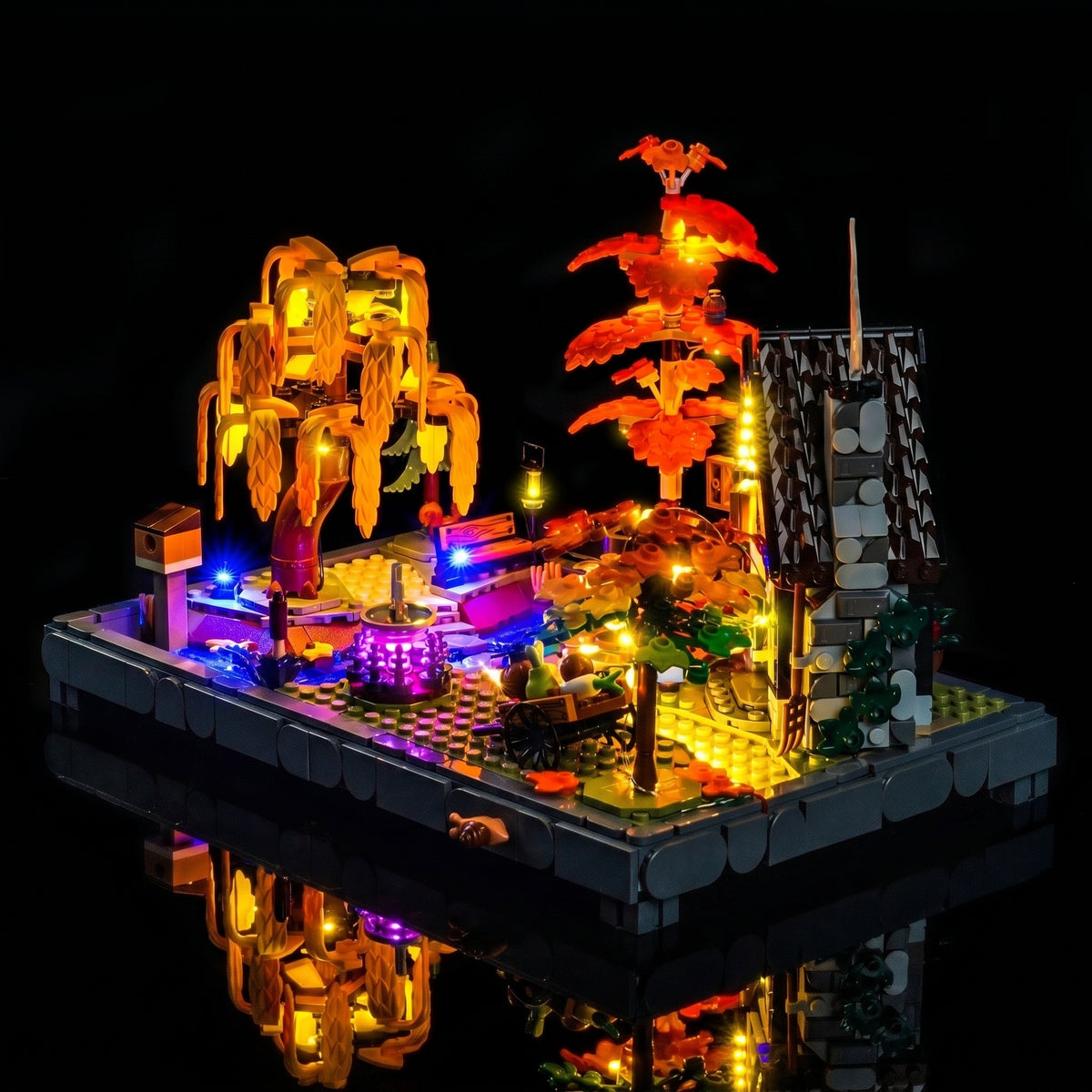 warm LED glow detail: Bright My Bricks custom LED lighting for LEGO® Icons Autumn Cottage Garden #11372