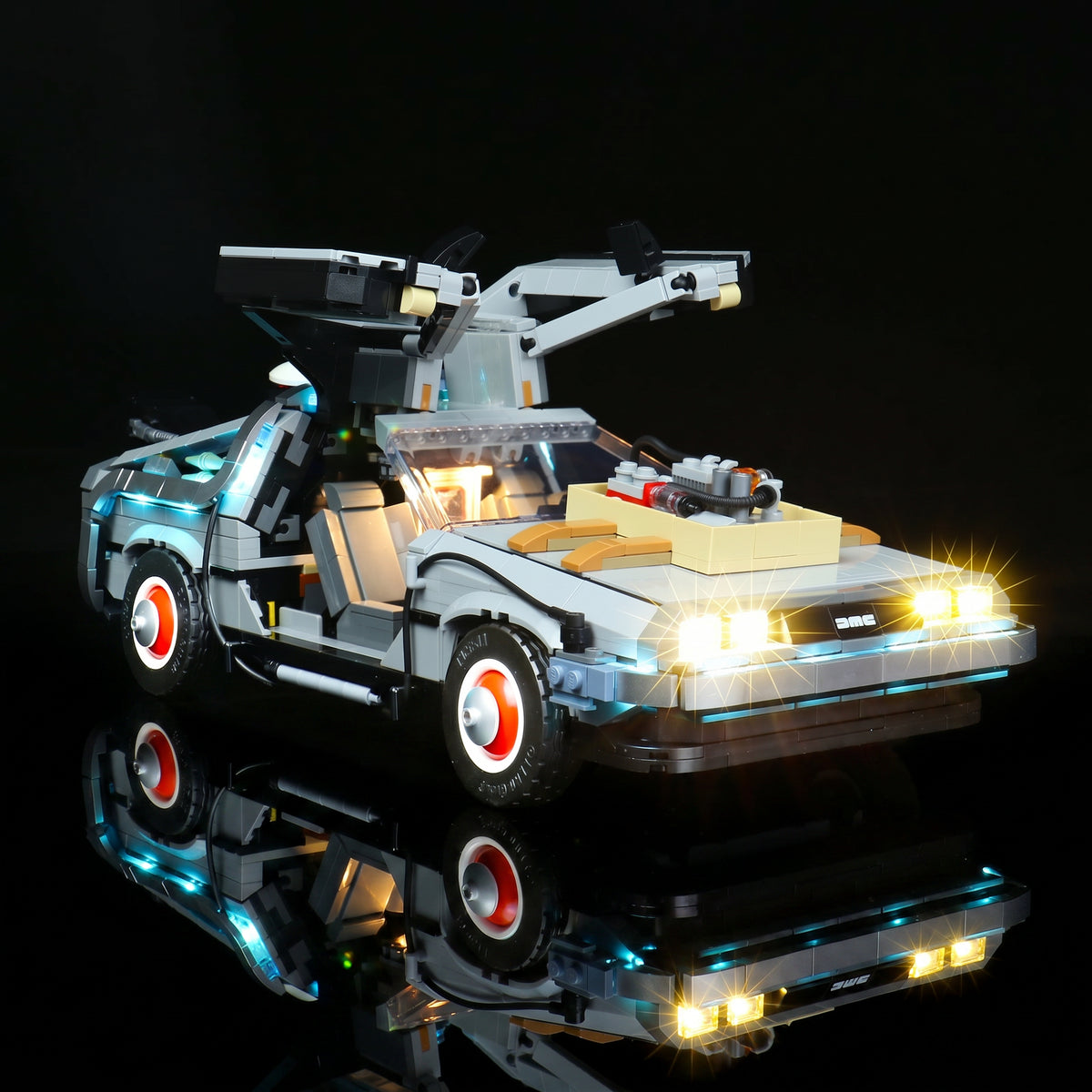 RGB LED light kit for LEGO® Icons Back to the Future Time Machine #10300, close-up of the LED lighting detail