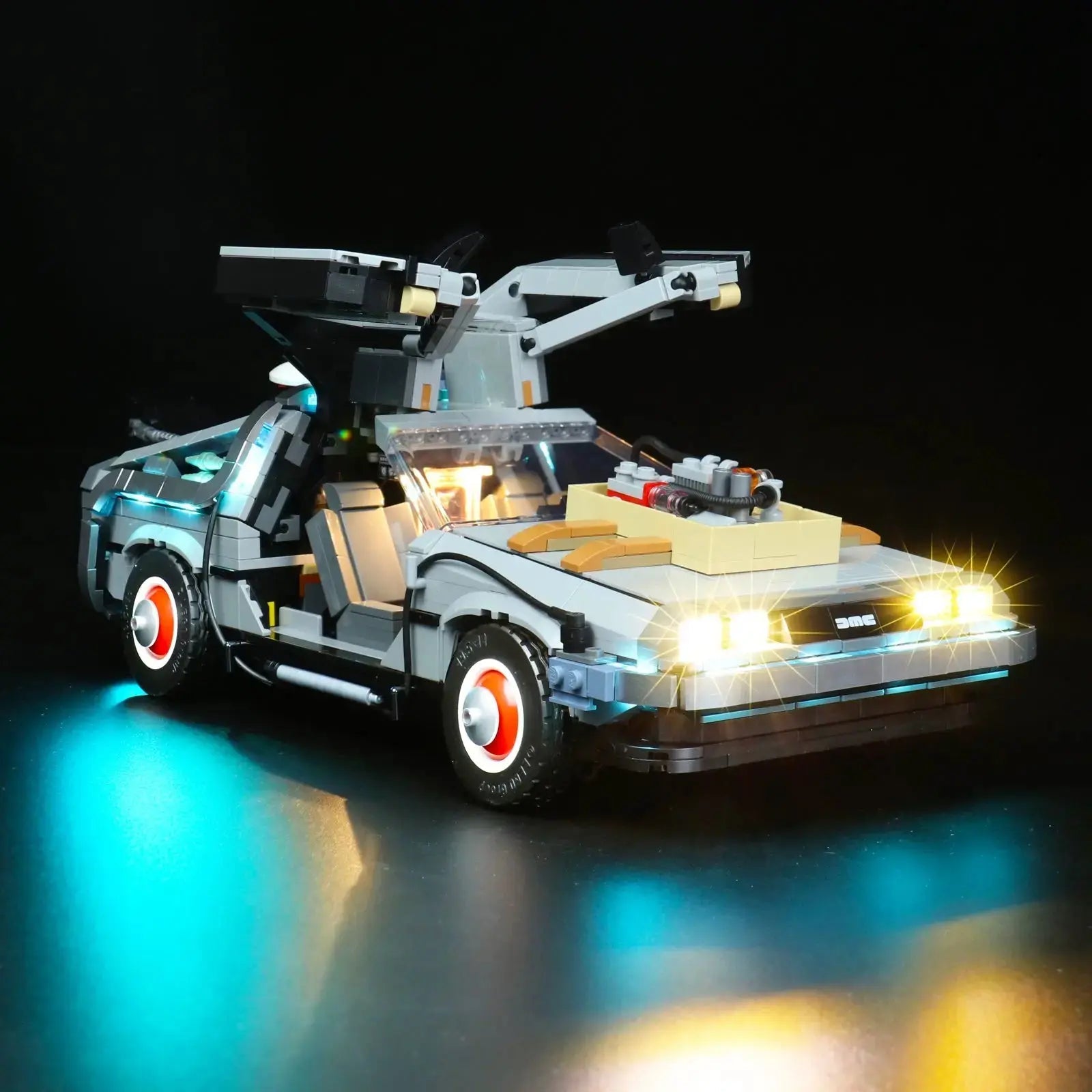 LEGO Icons Back to the Future Time Machine #10300 with LED lights installed