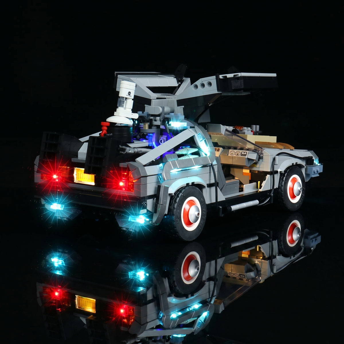 LEGO® Icons Back to the Future Time Machine #10300 — warm LED glow detail (DIY LED light kit)
