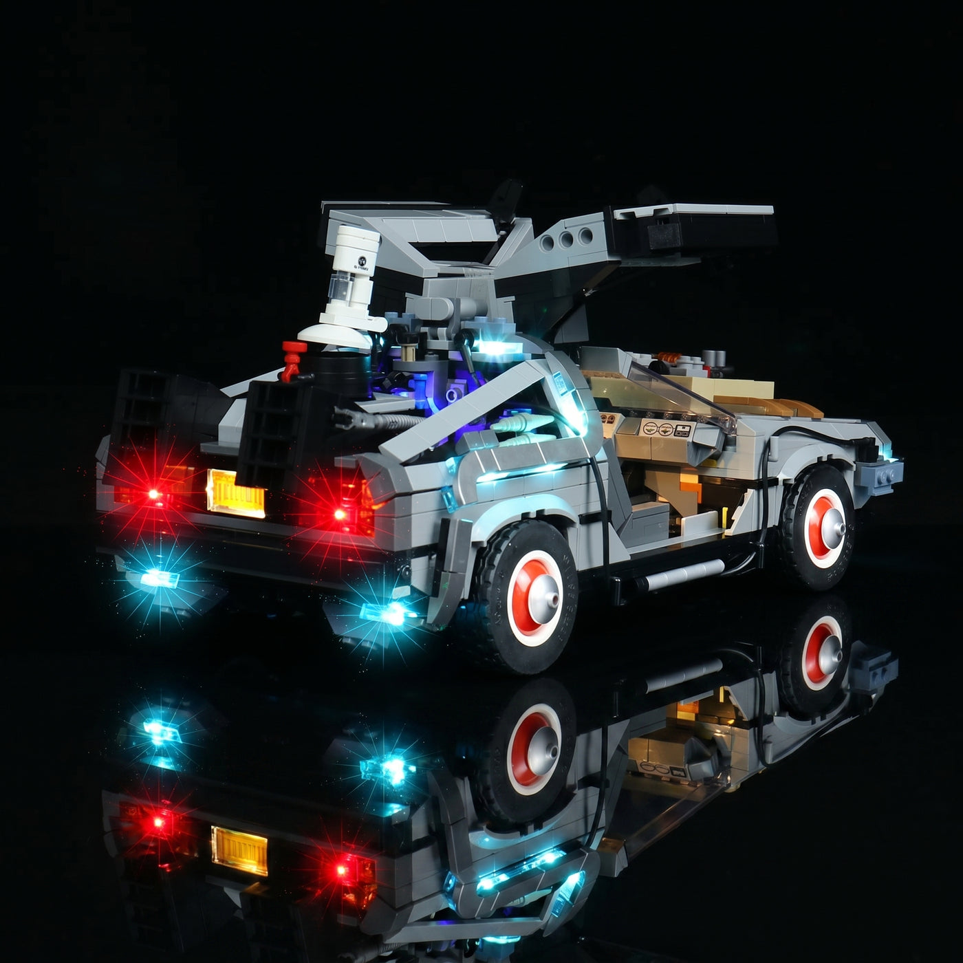 LEGO® Icons Back to the Future Time Machine #10300 — warm LED glow detail (DIY LED light kit)