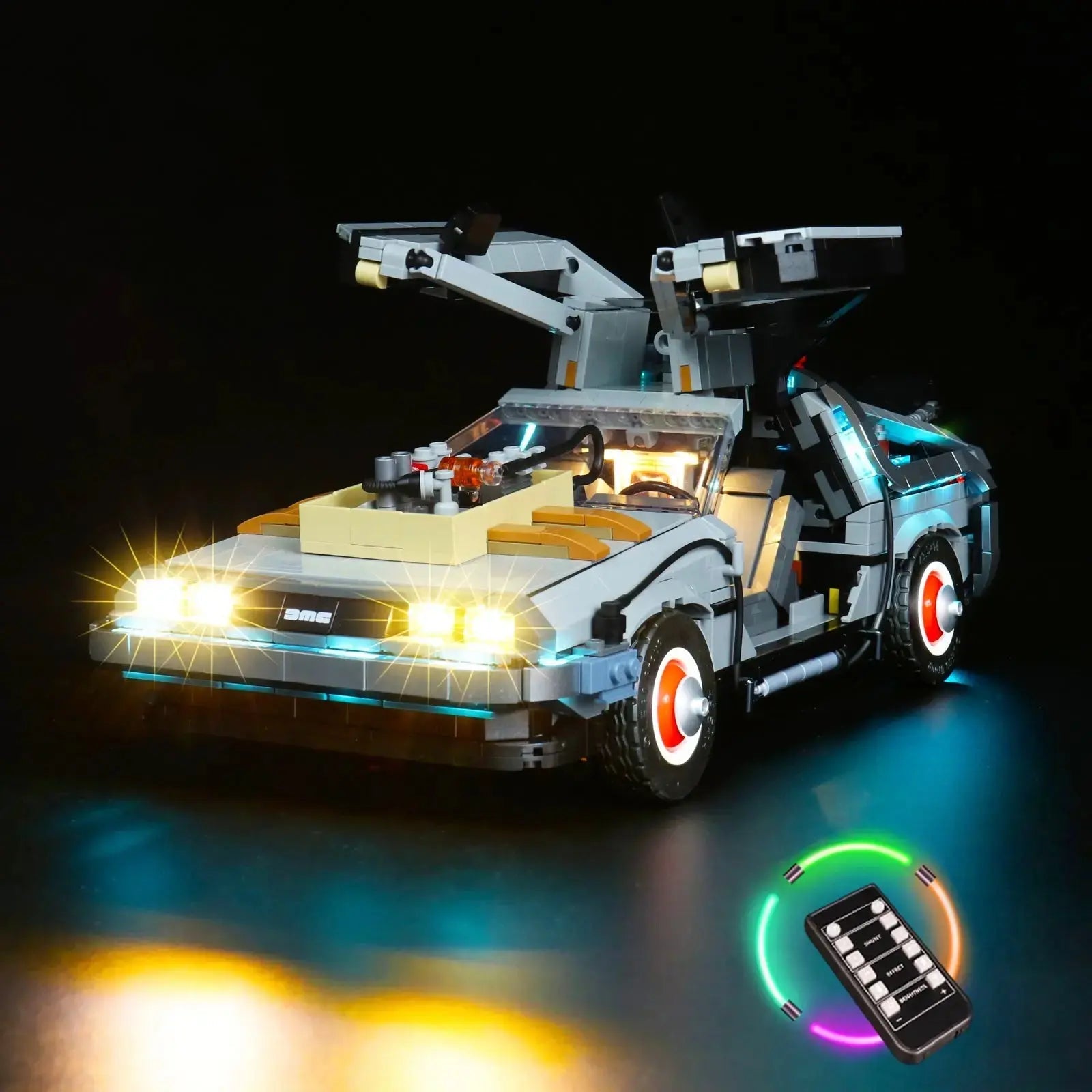 LED lights bring LEGO Icons Back to the Future Time Machine #10300 to life