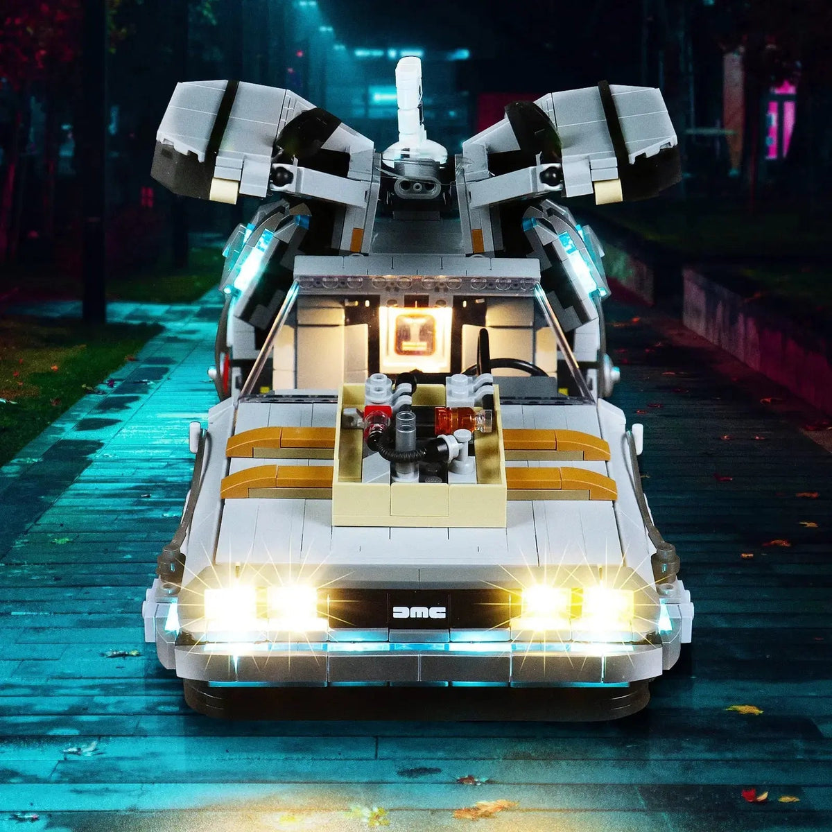 Bright My Bricks LED lights for LEGO® Icons Back to the Future Time Machine #10300 — showcase lighting view