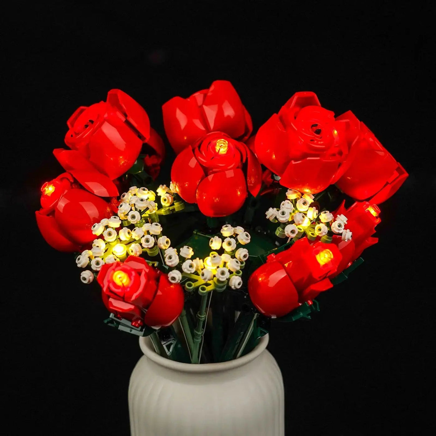 RGB LED light kit for LEGO® Icons Bouquet of Roses #10328, front view fully lit