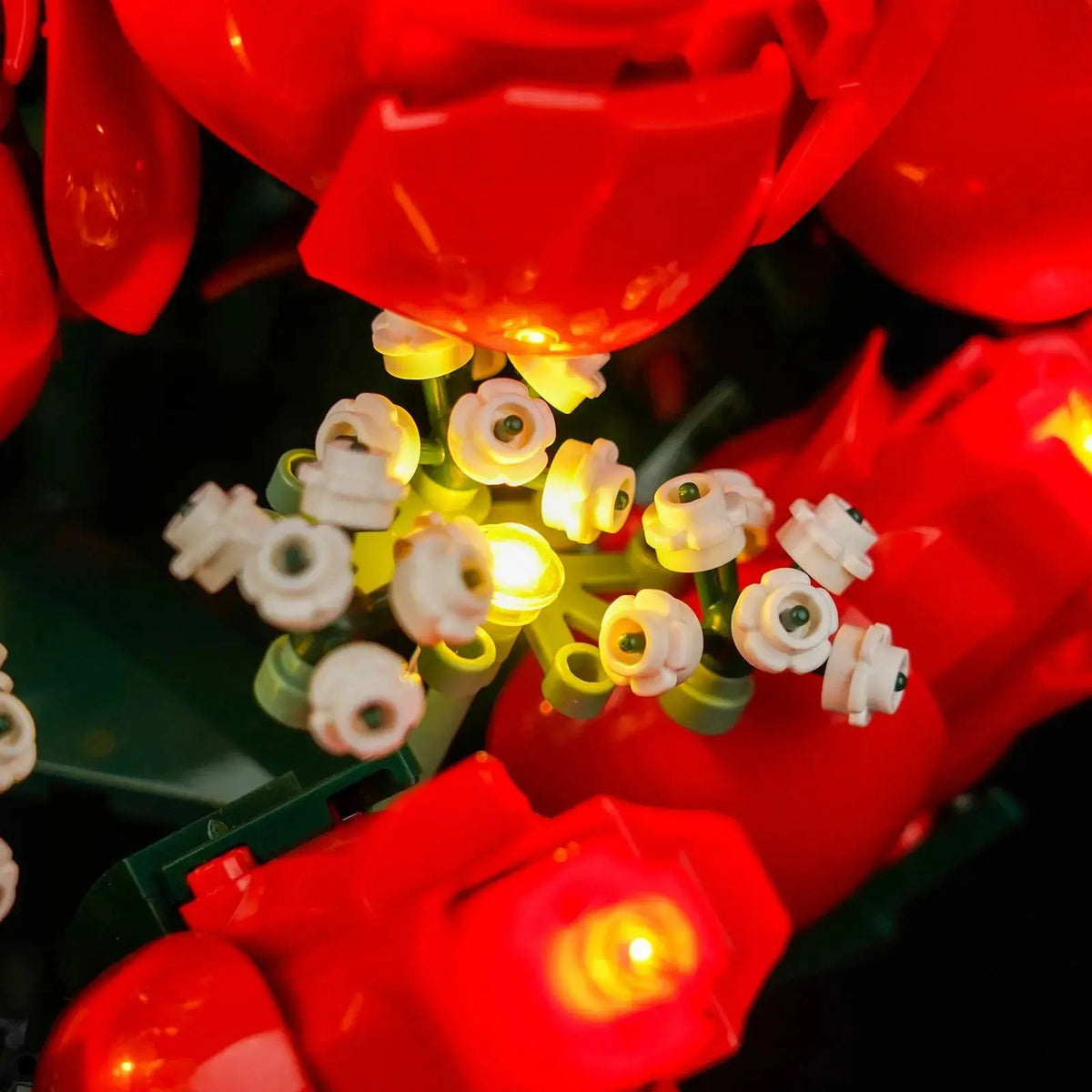LEGO® Icons Bouquet of Roses #10328 — before-and-after lighting (display light kit)