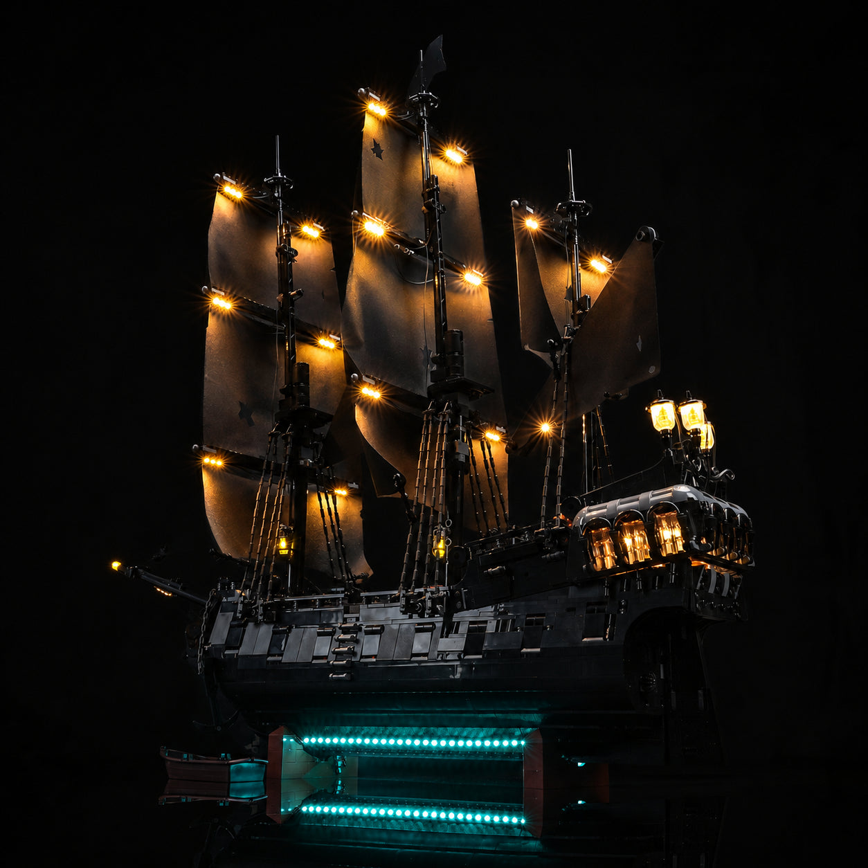 LED kit powered on: Bright My Bricks USB-powered LED light kit for LEGO® Icons Captain Jack Sparrow's Pirate Ship #10365