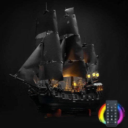 LEGO Icons Captain Jack Sparrow's Pirate Ship #10365 with LED lights installed