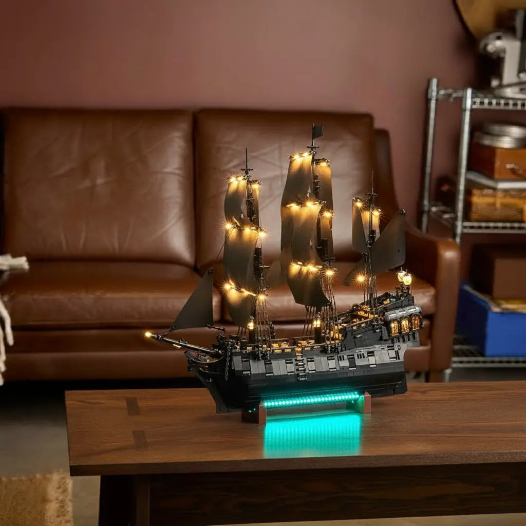 LEGO® Icons Captain Jack Sparrow's Pirate Ship #10365 — display lighting in a dark room (LED lights)