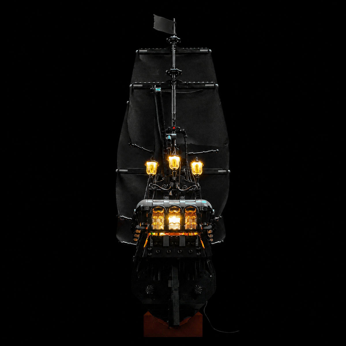 LEGO® Icons Captain Jack Sparrow's Pirate Ship #10365 — installed and glowing (USB-powered LED light kit)