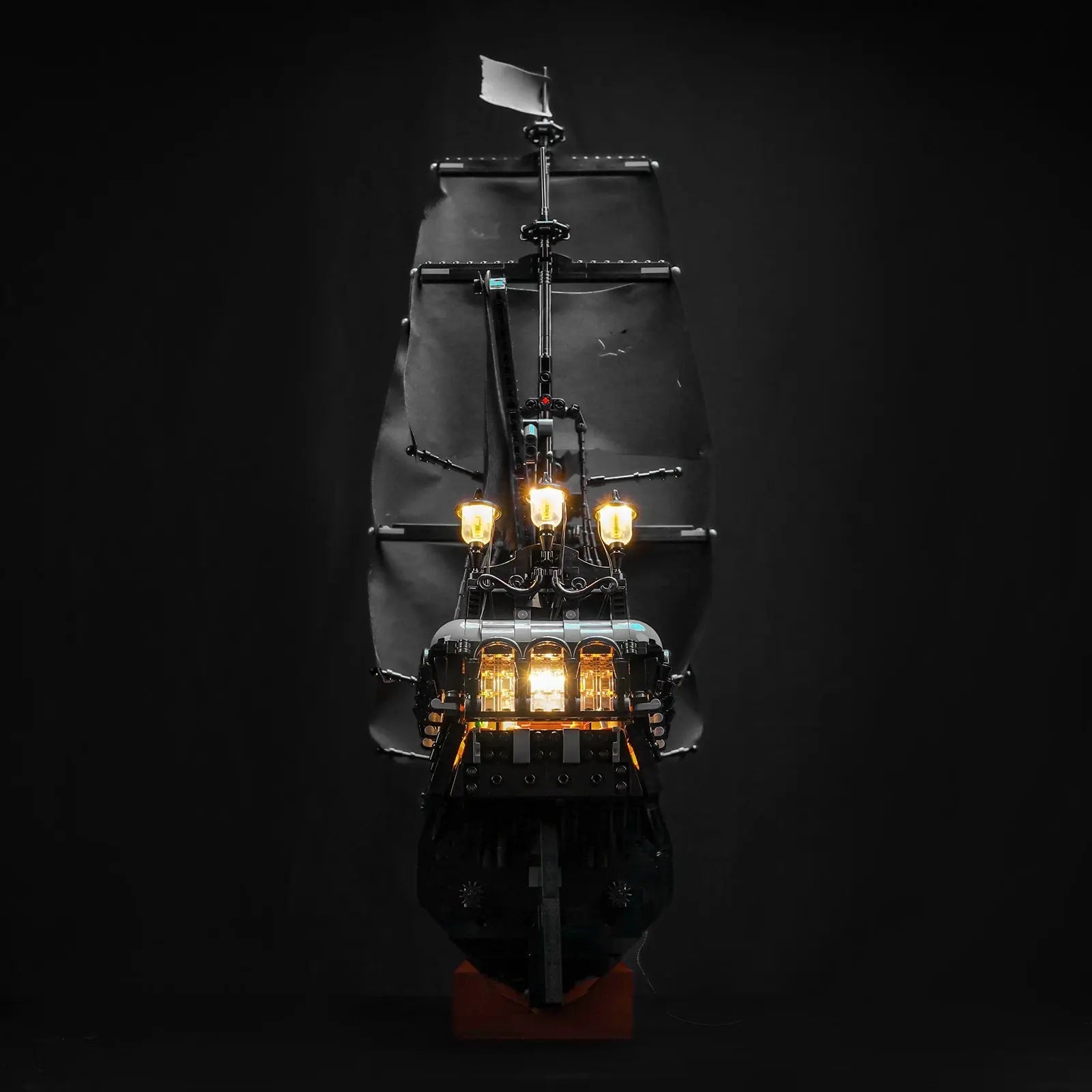 LEGO Icons Captain Jack Sparrow's Pirate Ship #10365 lit up - front angle