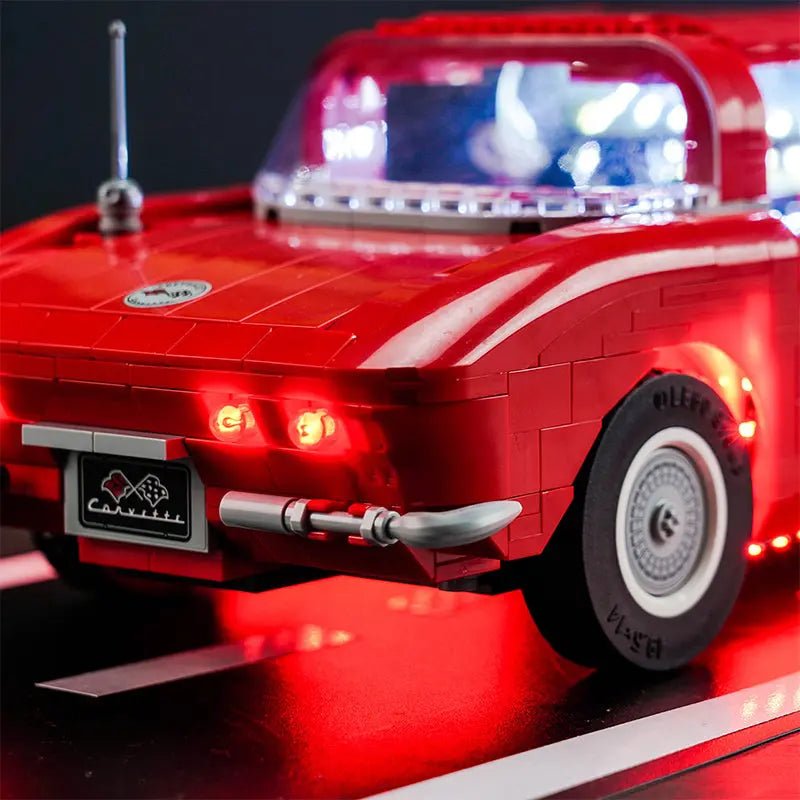 LEGO® Icons Chevrolet Corvette #10321 lighting effect on the build, with the custom LED lighting