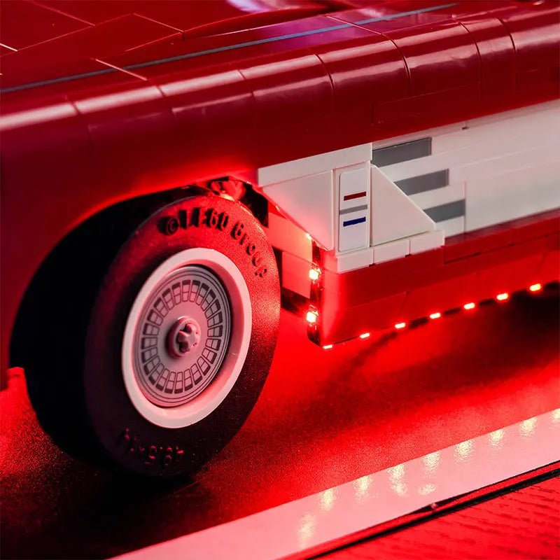 front view fully lit: Bright My Bricks DIY LED light kit for LEGO® Icons Chevrolet Corvette #10321