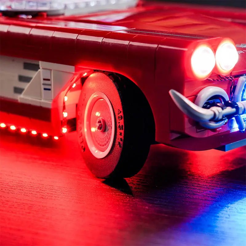 LED lights for LEGO® Icons Chevrolet Corvette #10321, installed and glowing