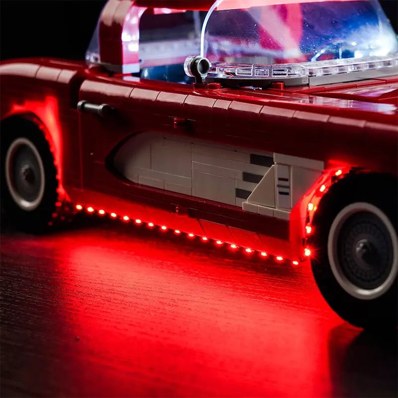 light kit for LEGO® Icons Chevrolet Corvette #10321, side angle with lights on