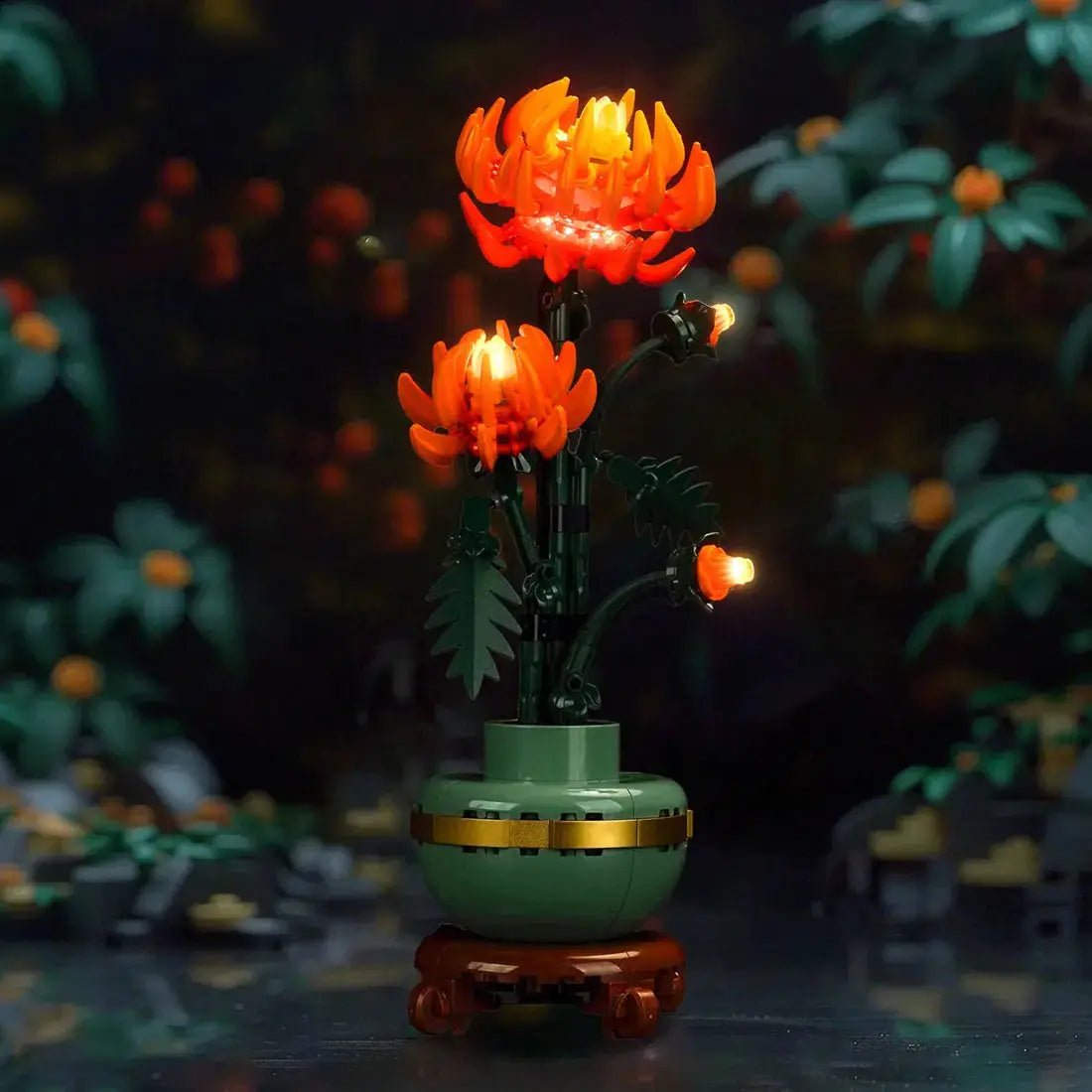 DIY LED light kit for LEGO® Icons Chrysanthemum #10368, showcase lighting view