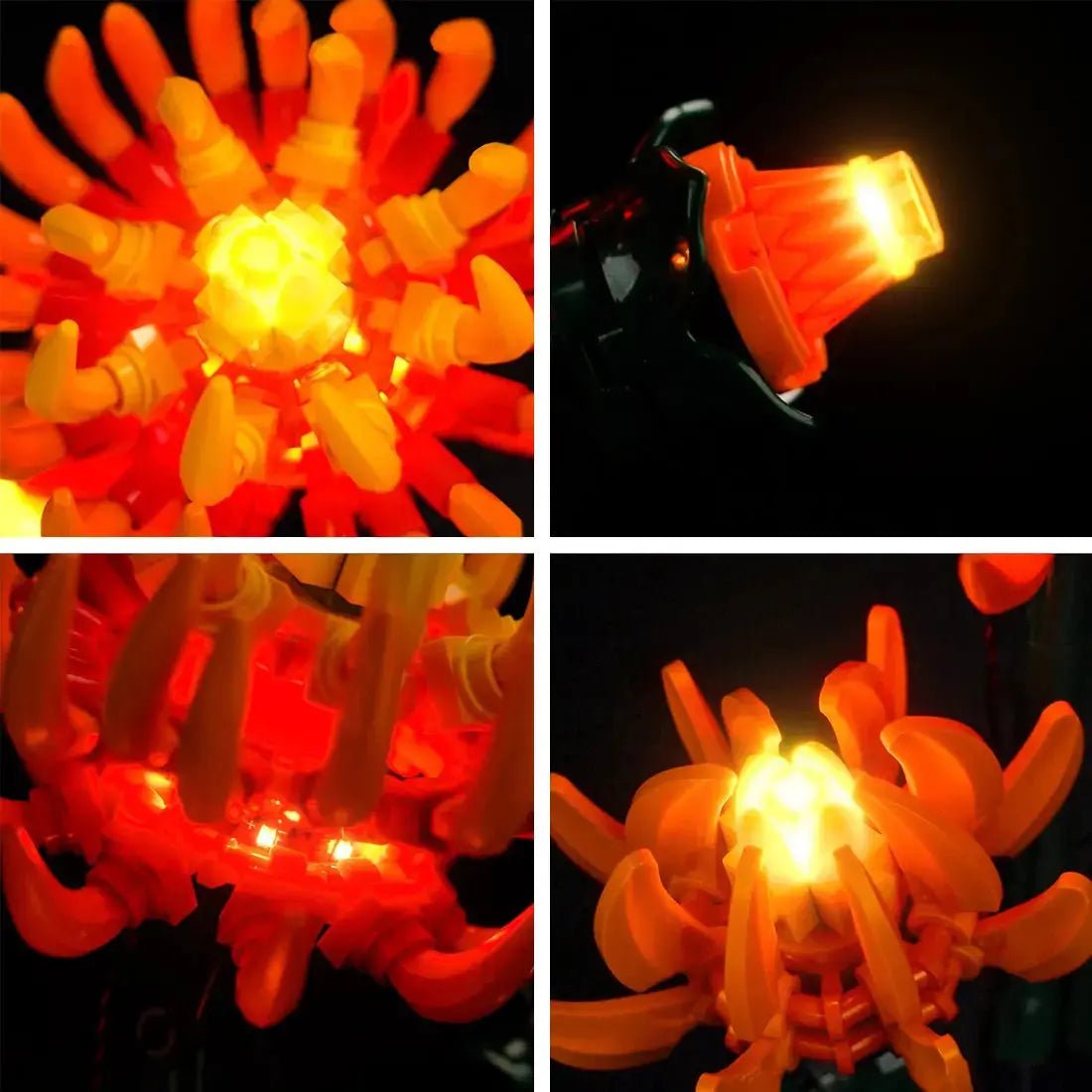 LED lighting kit for LEGO® Icons Chrysanthemum #10368, side angle with lights on