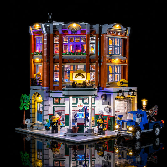display light kit for LEGO® Icons Corner Garage #10264, close-up of the LED lighting detail