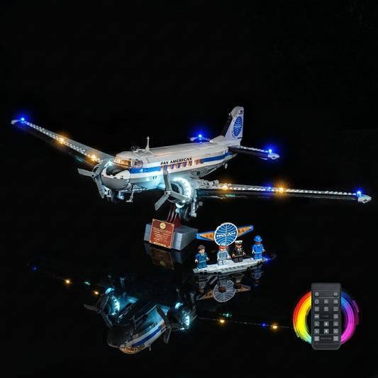 Bright My Bricks display light kit for LEGO® Icons Douglas DC-3 PAN AM Airliner #11378 — night-mode display glow