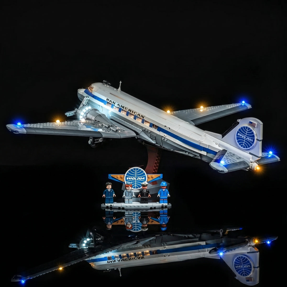 Bright My Bricks DIY LED light kit for LEGO® Icons Douglas DC-3 PAN AM Airliner #11378 — close-up of the LED lighting detail