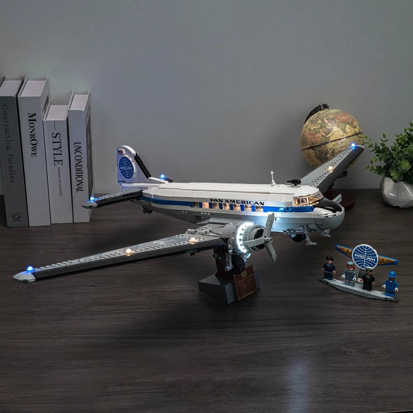 showcase lighting view: Bright My Bricks premium LED light kit for LEGO® Icons Douglas DC-3 PAN AM Airliner #11378