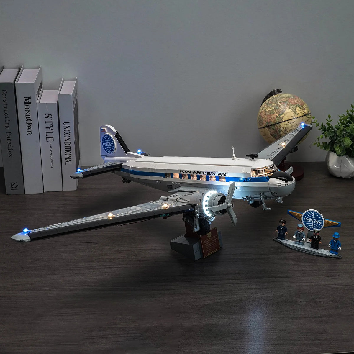 showcase lighting view: Bright My Bricks premium LED light kit for LEGO® Icons Douglas DC-3 PAN AM Airliner #11378