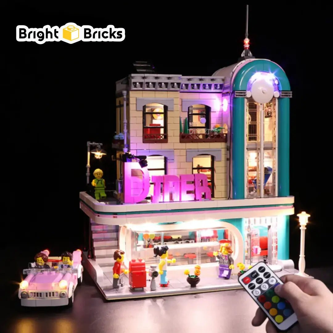 LEGO Icons Downtown Diner #10260 with LED lights installed