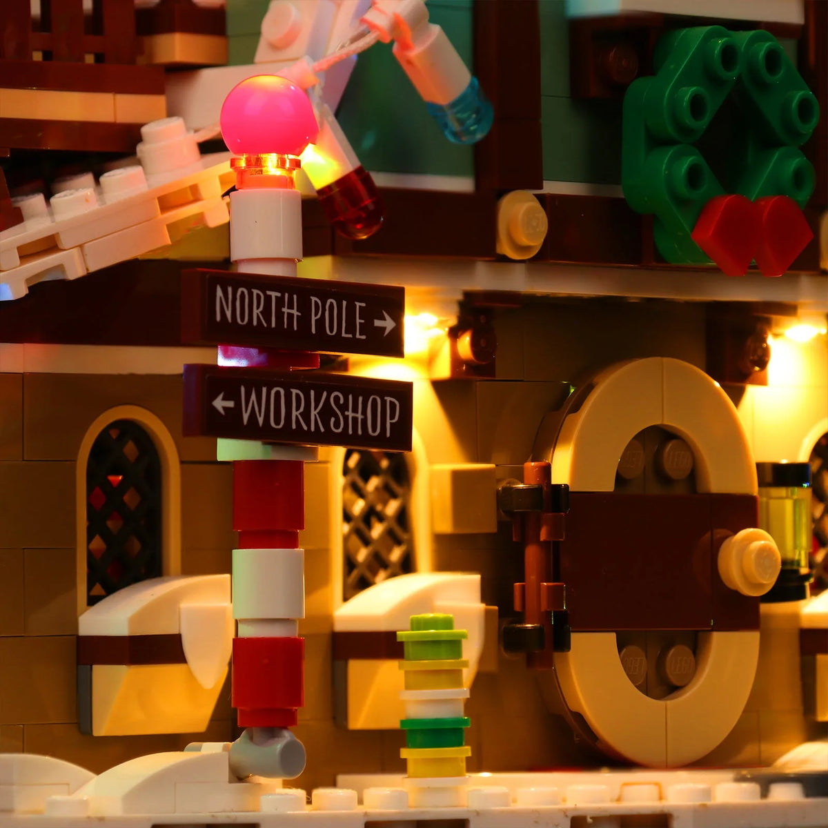 LEGO® Icons Elf Club House #10275 — illuminated at night (RGB LED light kit)